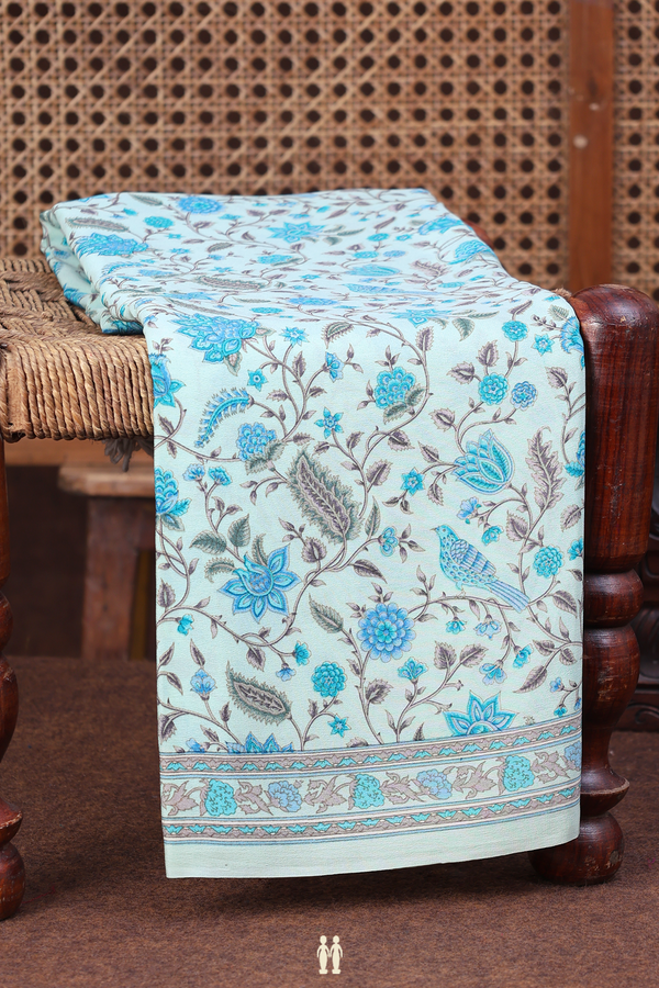 Georgette Saree In Mint Green With Floral Design