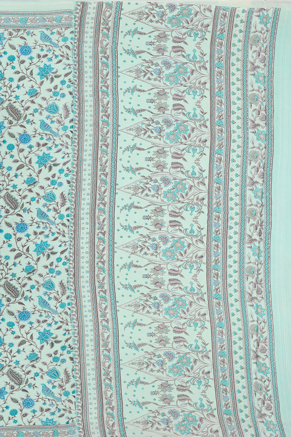 Georgette Saree In Mint Green With Floral Design