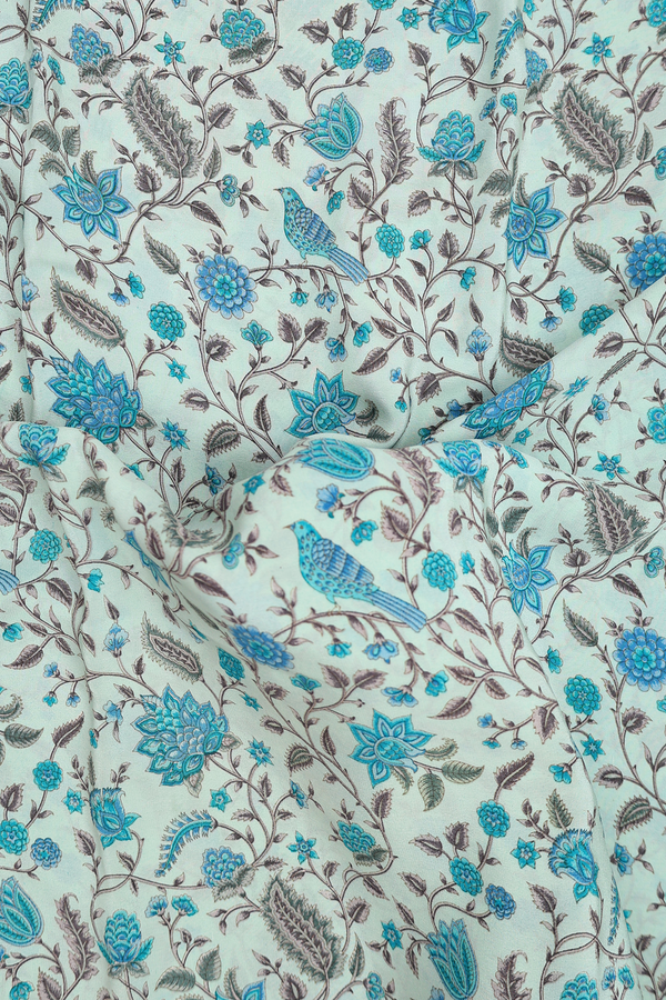 Georgette Saree In Mint Green With Floral Design