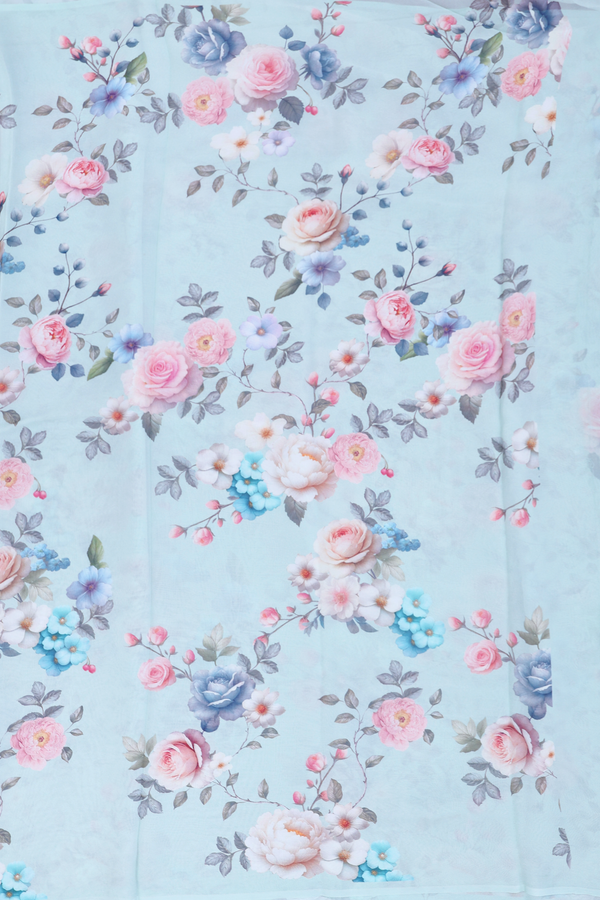 Georgette Saree In Dusty Green With Floral Printed Design