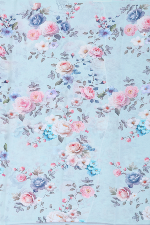 Georgette Saree In Dusty Green With Floral Printed Design