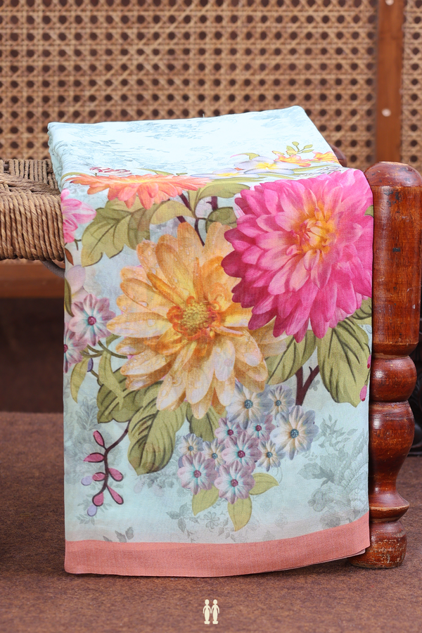 Georgette Saree In Pastel Blue With Floral Design