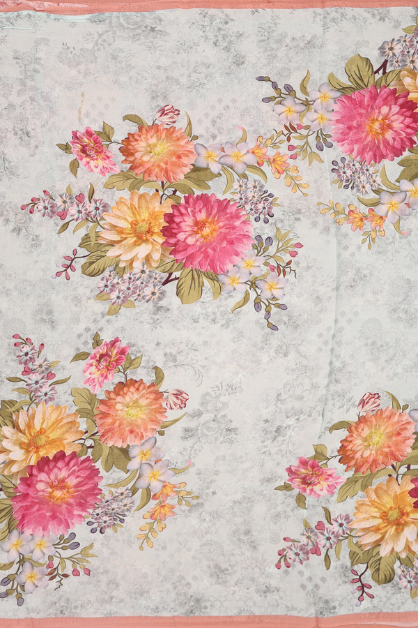 Georgette Saree In Pastel Blue With Floral Design