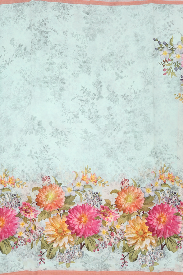 Georgette Saree In Pastel Blue With Floral Design