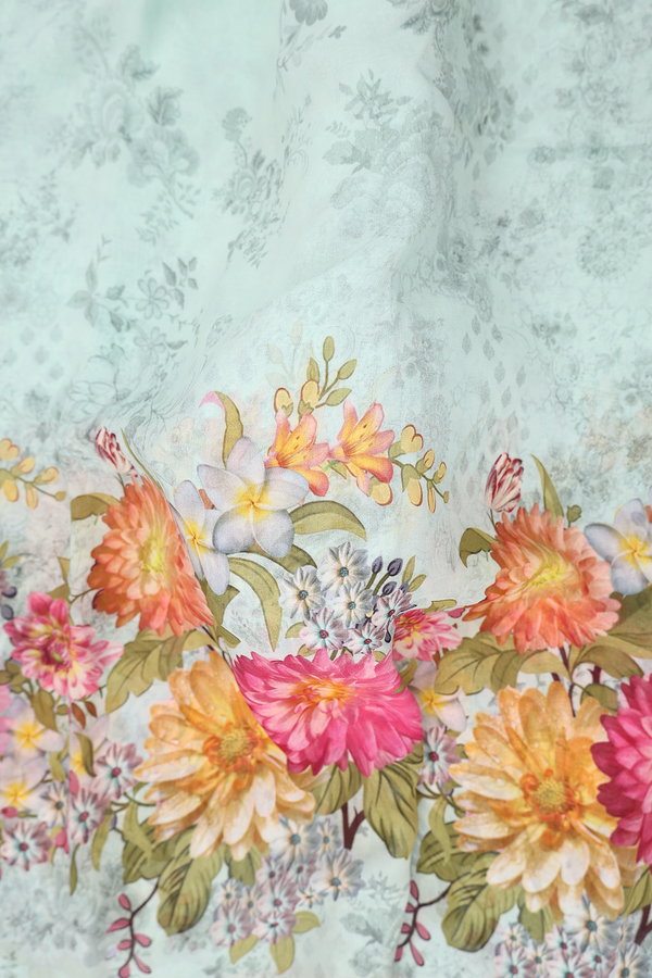 Georgette Saree In Pastel Blue With Floral Design