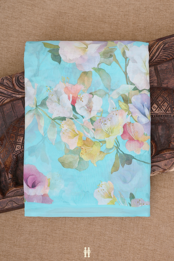 Georgette Saree In Pastel Blue With Floral Printed Design