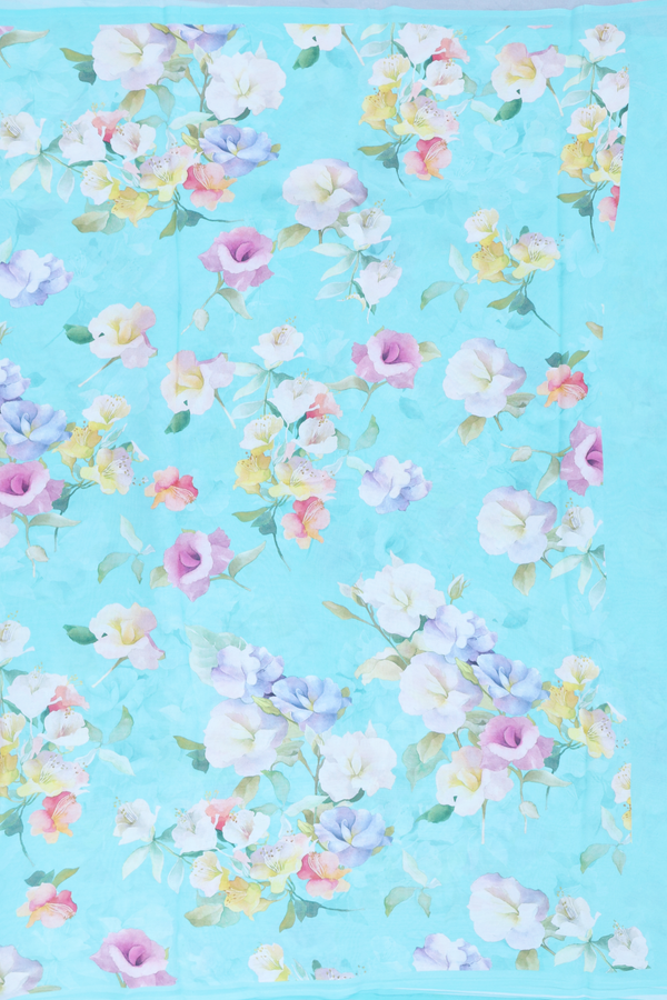 Georgette Saree In Pastel Blue With Floral Printed Design