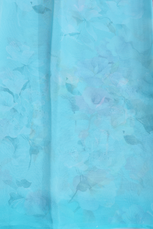 Georgette Saree In Pastel Blue With Floral Printed Design