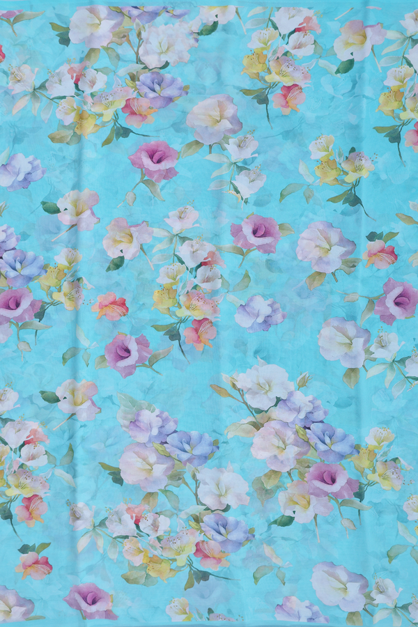 Georgette Saree In Pastel Blue With Floral Printed Design