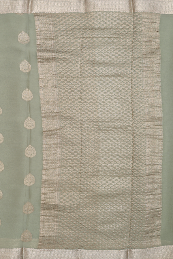Georgette Saree In Pastel Green With Floral Motifs