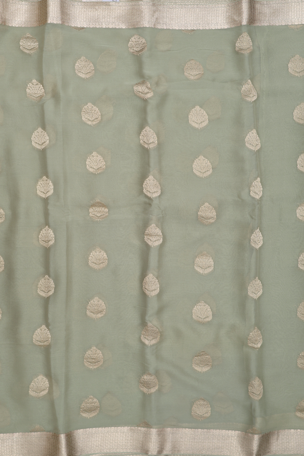 Georgette Saree In Pastel Green With Floral Motifs
