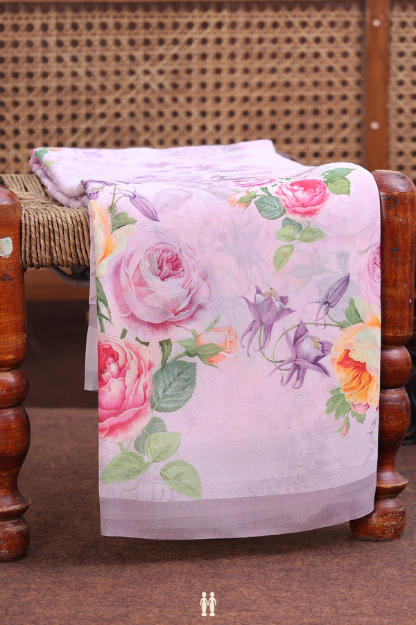 Georgette Saree In Pastel Pink With Floral Design