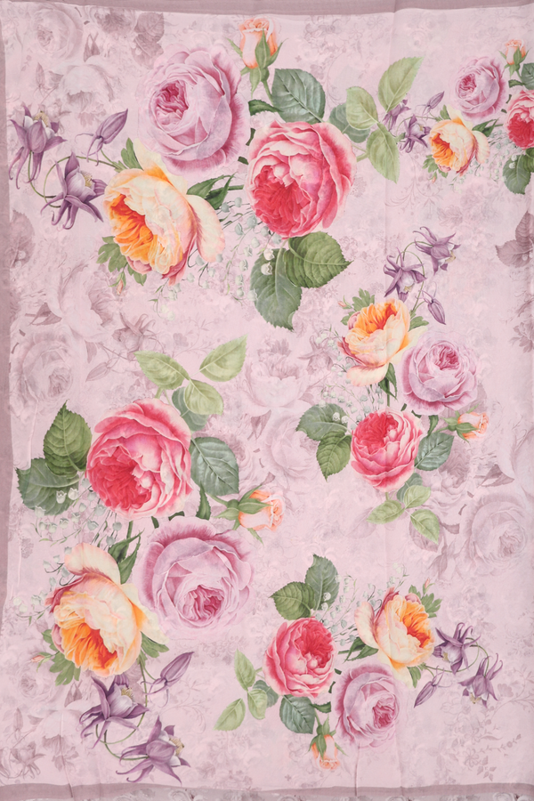 Georgette Saree In Pastel Pink With Floral Design