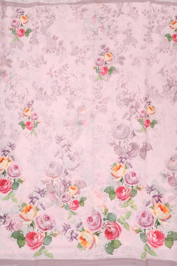 Georgette Saree In Pastel Pink With Floral Design