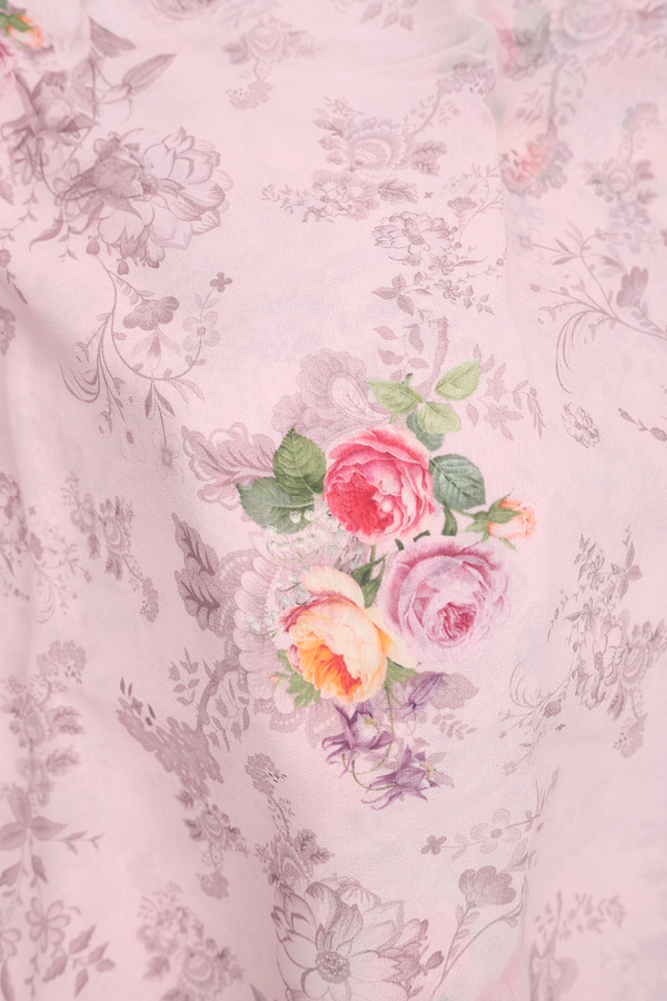 Georgette Saree In Pastel Pink With Floral Design