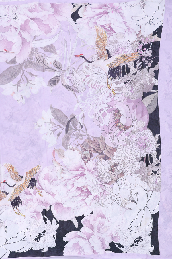 Georgette Saree In Pastel Purple With Floral Printed Design