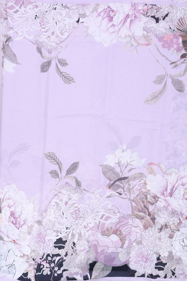 Georgette Saree In Pastel Purple With Floral Printed Design
