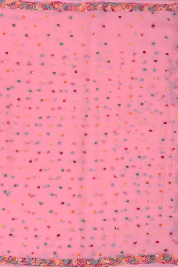 Georgette Saree In Peach Pink With Threadwork Buttas