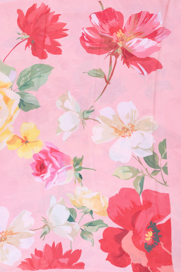 Georgette Saree In Pinkish Peach With Floral Printed Design