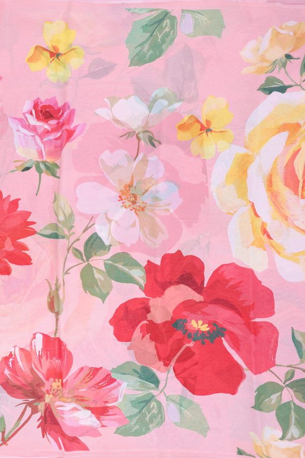 Georgette Saree In Pinkish Peach With Floral Printed Design