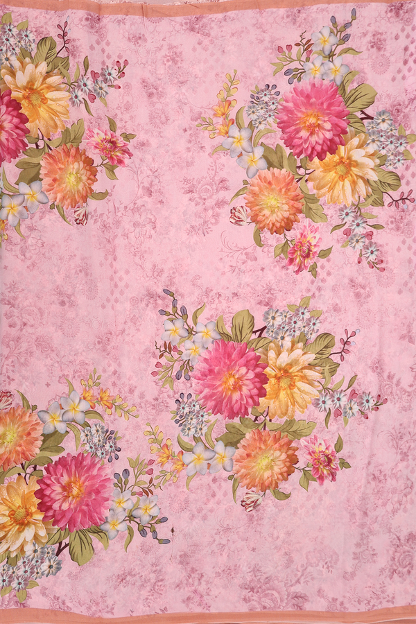 Georgette Saree In Pink With Floral Design