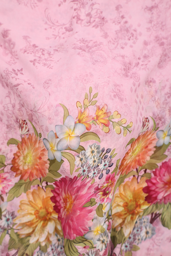 Georgette Saree In Pink With Floral Design