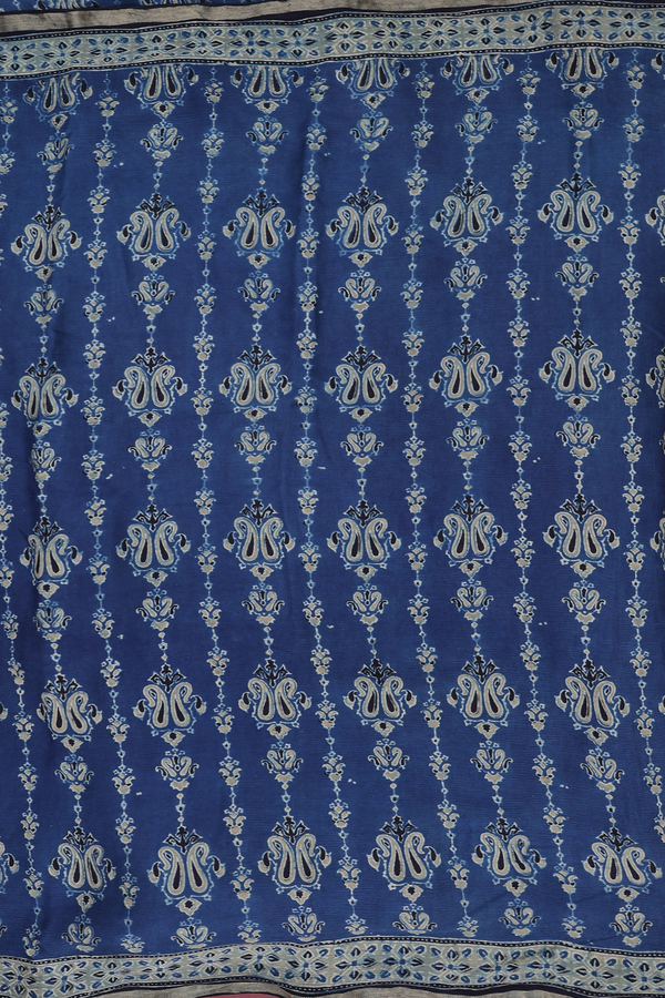 Georgette Saree In Prussian Blue With Paisley Design