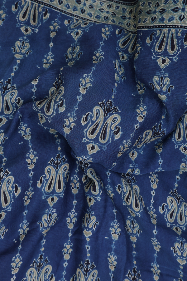 Georgette Saree In Prussian Blue With Paisley Design