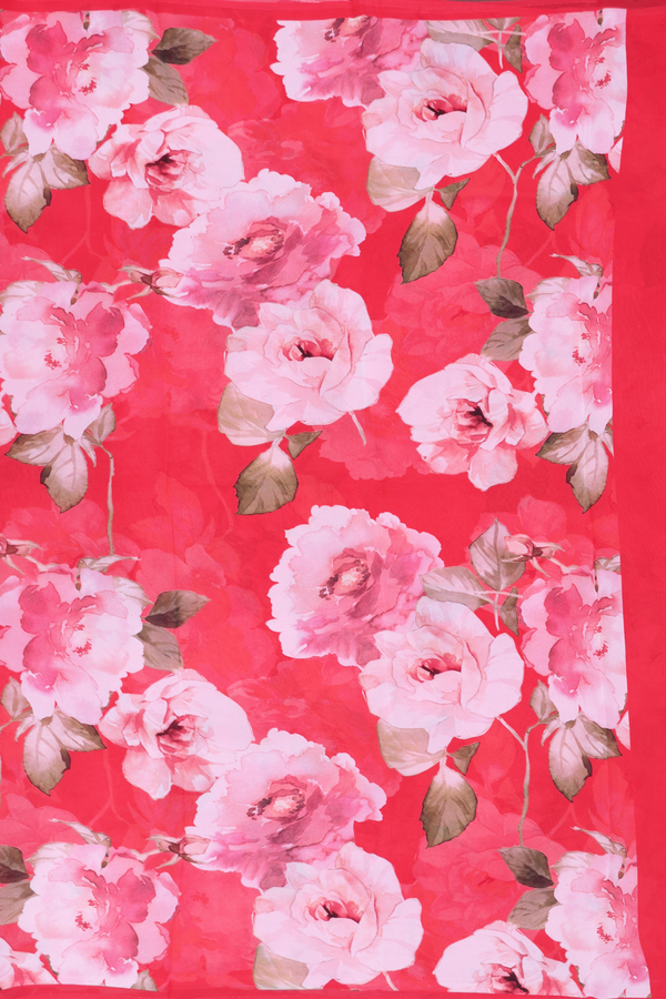 Georgette Saree In Red With Floral Printed Design