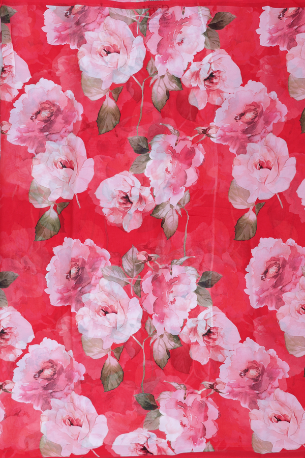 Georgette Saree In Red With Floral Printed Design