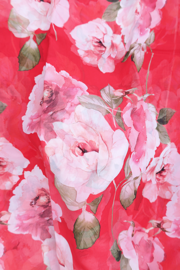 Georgette Saree In Red With Floral Printed Design