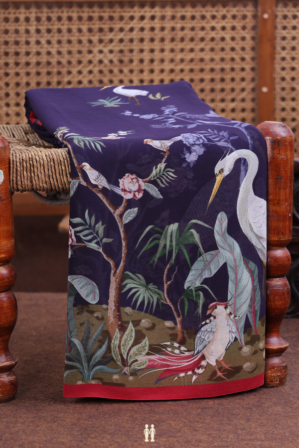 Georgette Saree In Regal Purple With Birds Design