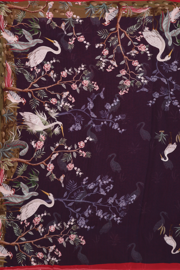 Georgette Saree In Regal Purple With Birds Design