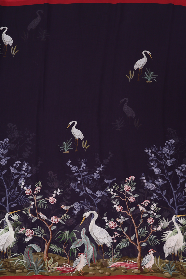 Georgette Saree In Regal Purple With Birds Design