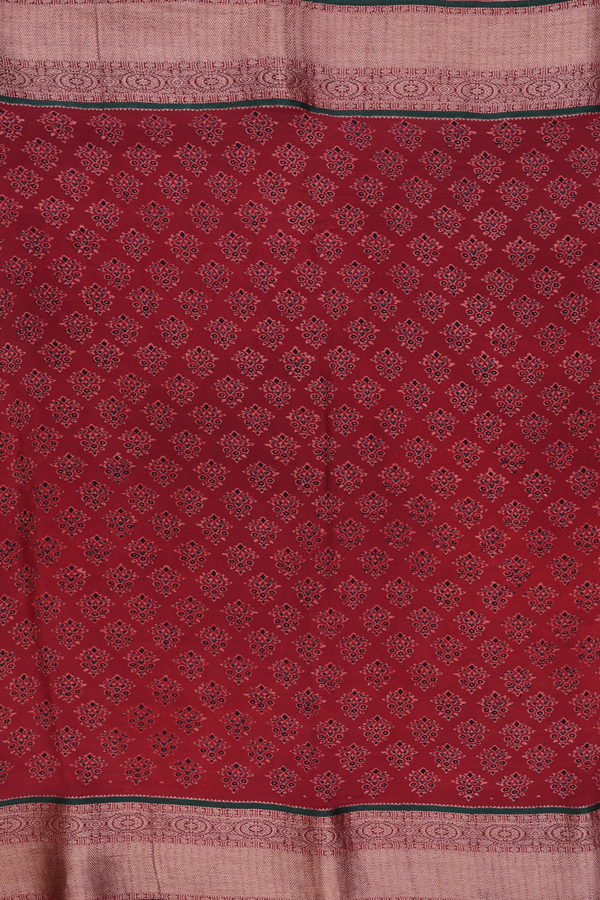 Georgette Saree In Ruby Red With Ajrakh Printed Design