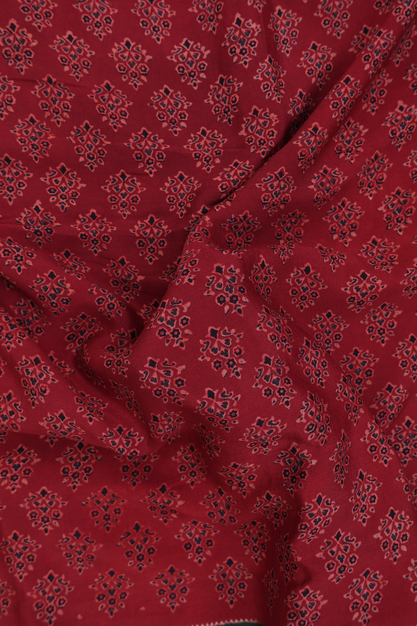 Georgette Saree In Ruby Red With Ajrakh Printed Design