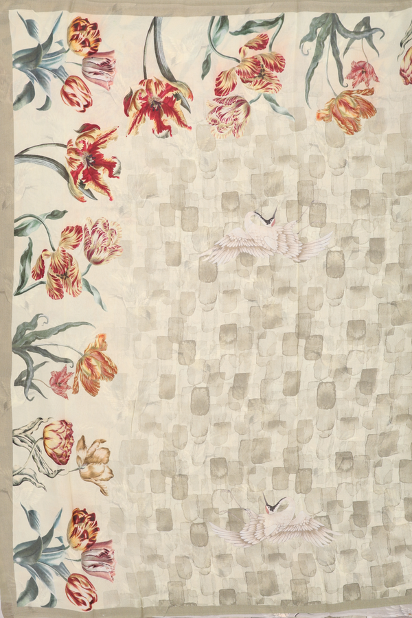 Georgette Saree In Green Beige With Printed Design