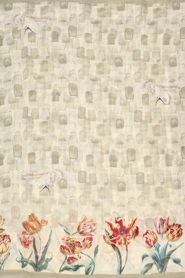 Georgette Saree In Green Beige With Printed Design