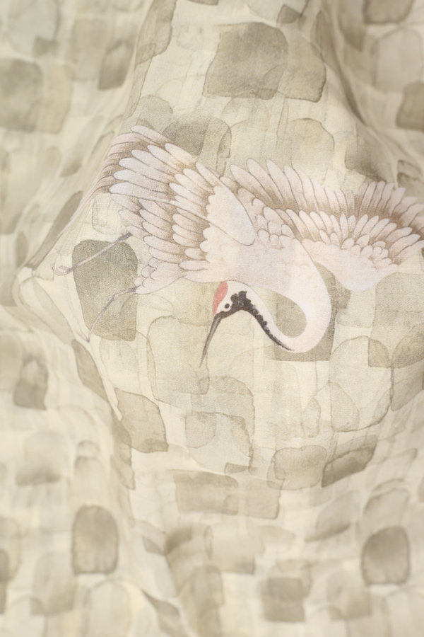 Georgette Saree In Green Beige With Printed Design