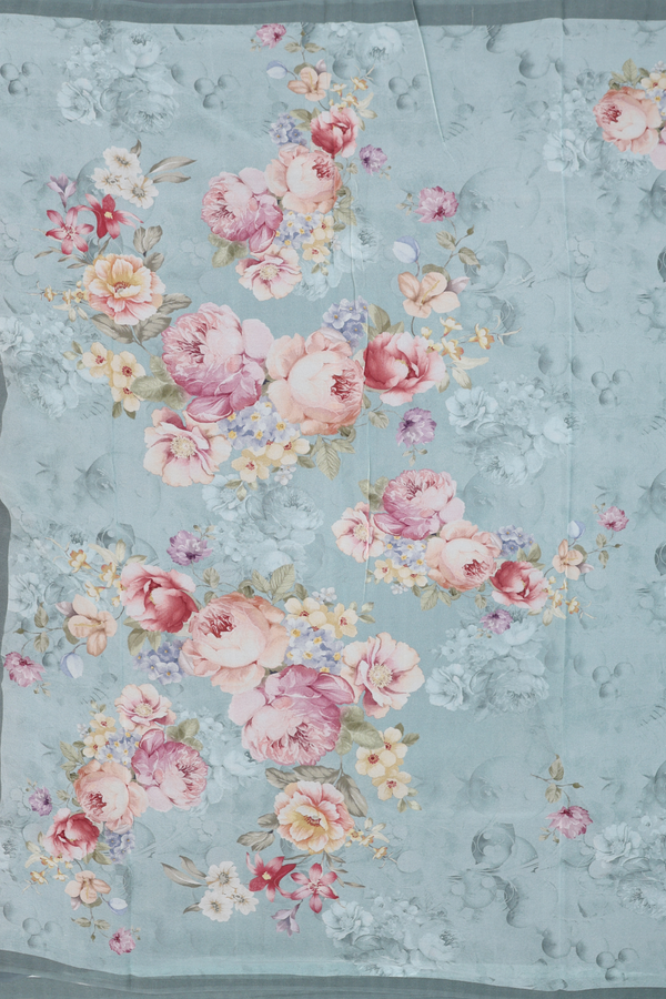 Georgette Saree In Stone Blue With Floral Design