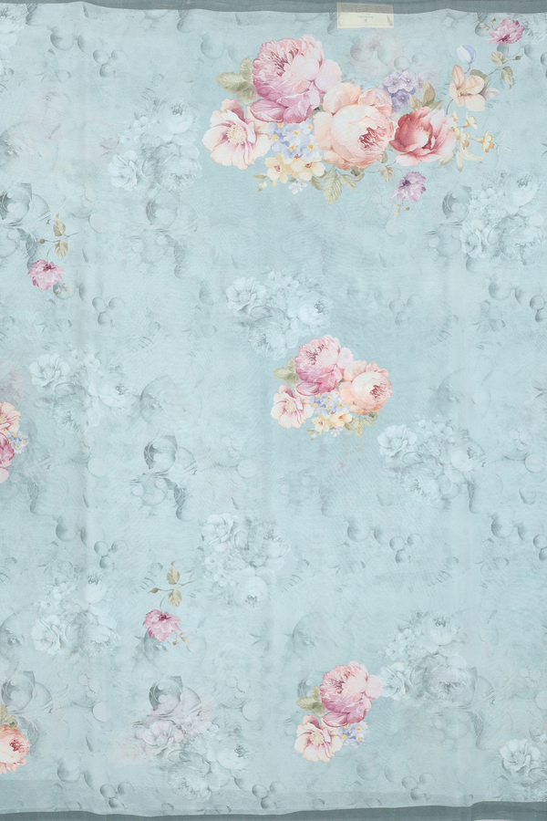 Georgette Saree In Stone Blue With Floral Design