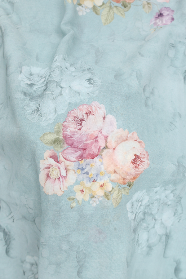 Georgette Saree In Stone Blue With Floral Design