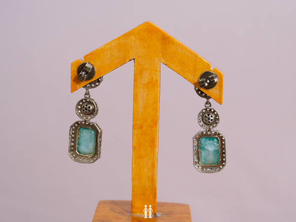 Green And Crystal Stone Pure Silver Earrings