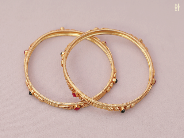 Green And Pink Stone Gold Plated Silver Bangles