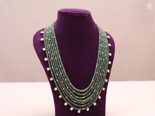 Green Pearls Multi Layered Pure Silver Long Necklace