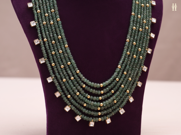 Green Pearls Multi Layered Pure Silver Long Necklace