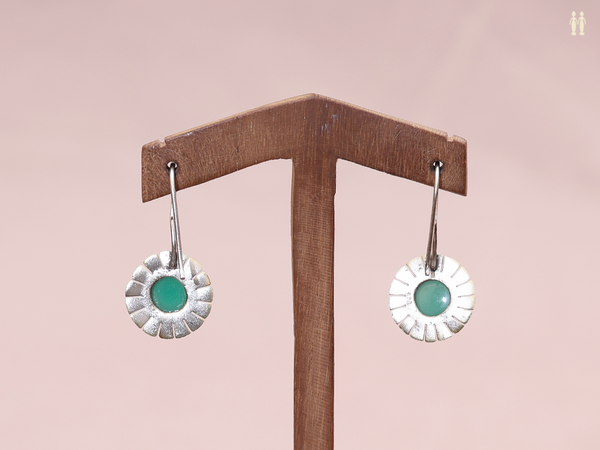 Green Garnat Stone Gold Plated Pure Silver Hook Earrings