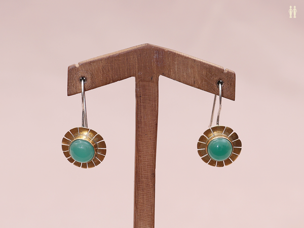 Green Garnat Stone Gold Plated Pure Silver Hook Earrings