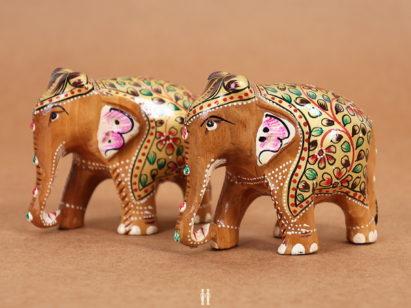Set Of 2 Wooden Elephant For Decor
