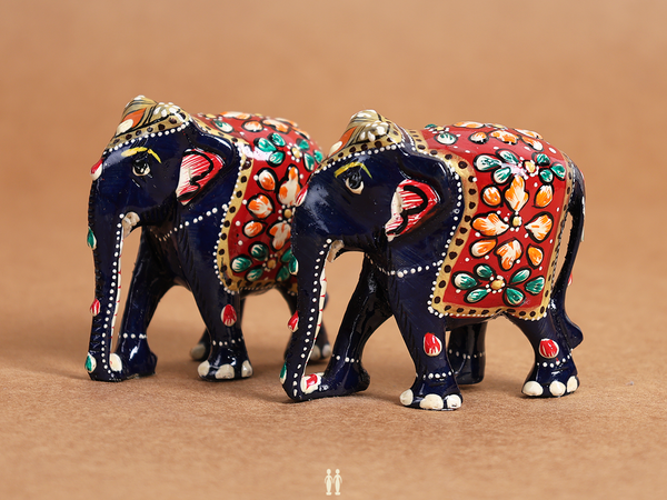 Set Of 2 Wooden Elephant For Decor